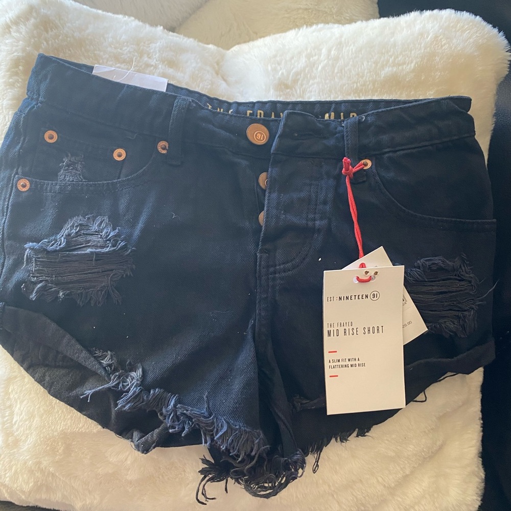 Black Mid Rise Shorts